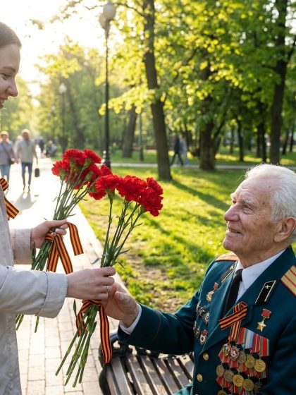 Ветеран и гвоздики