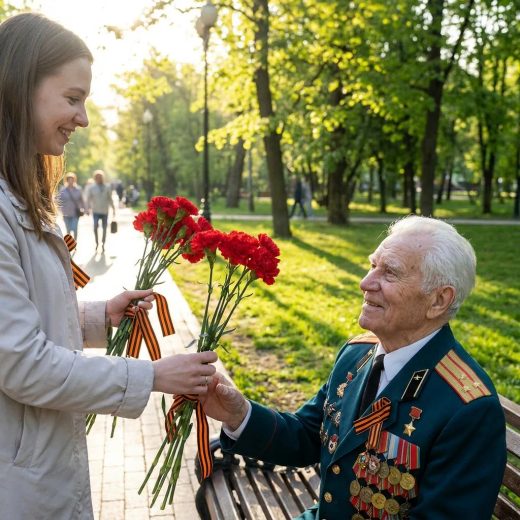 Ветеран и гвоздики